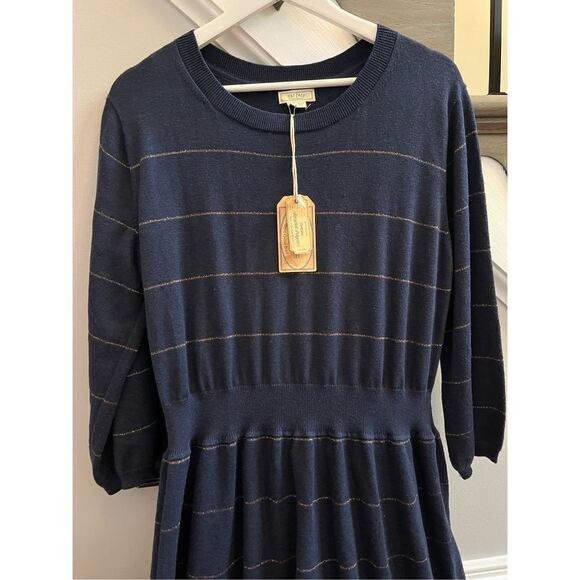 Fat Face Fiona Navy Striped Knit Sweater Dress sz 14 NWT - Picture 4 of 10